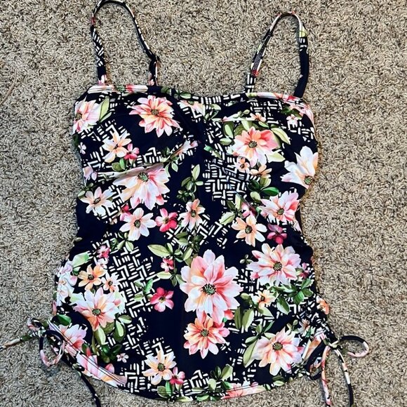 Swim Solutions Juliet Printed Side-Tie Underwire Tankini Top Navy Floral… - Picture 4 of 11